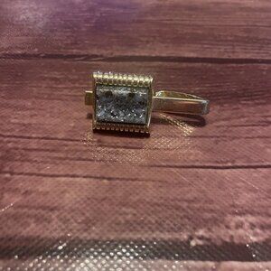 Blue and Gold Flecked Thermoset Tie Cuff Bar Clasp Clip